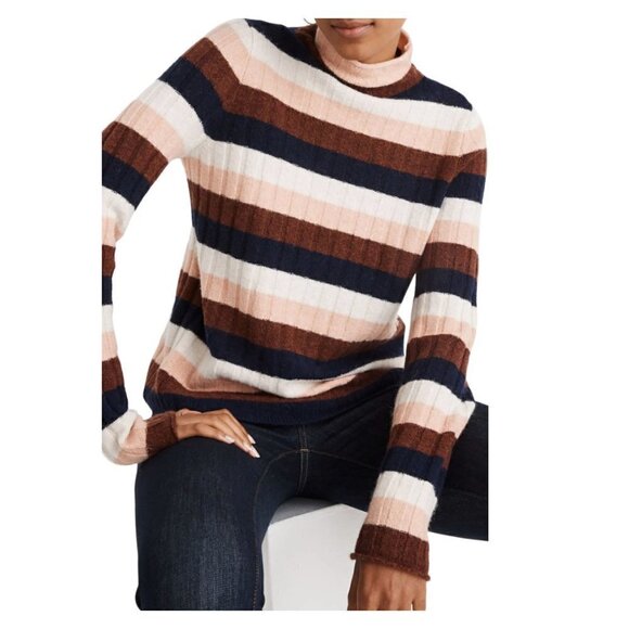 Madewell Evercrest Stripe Mock Neck Sweater Heather Quinoa - Picture 1 of 7